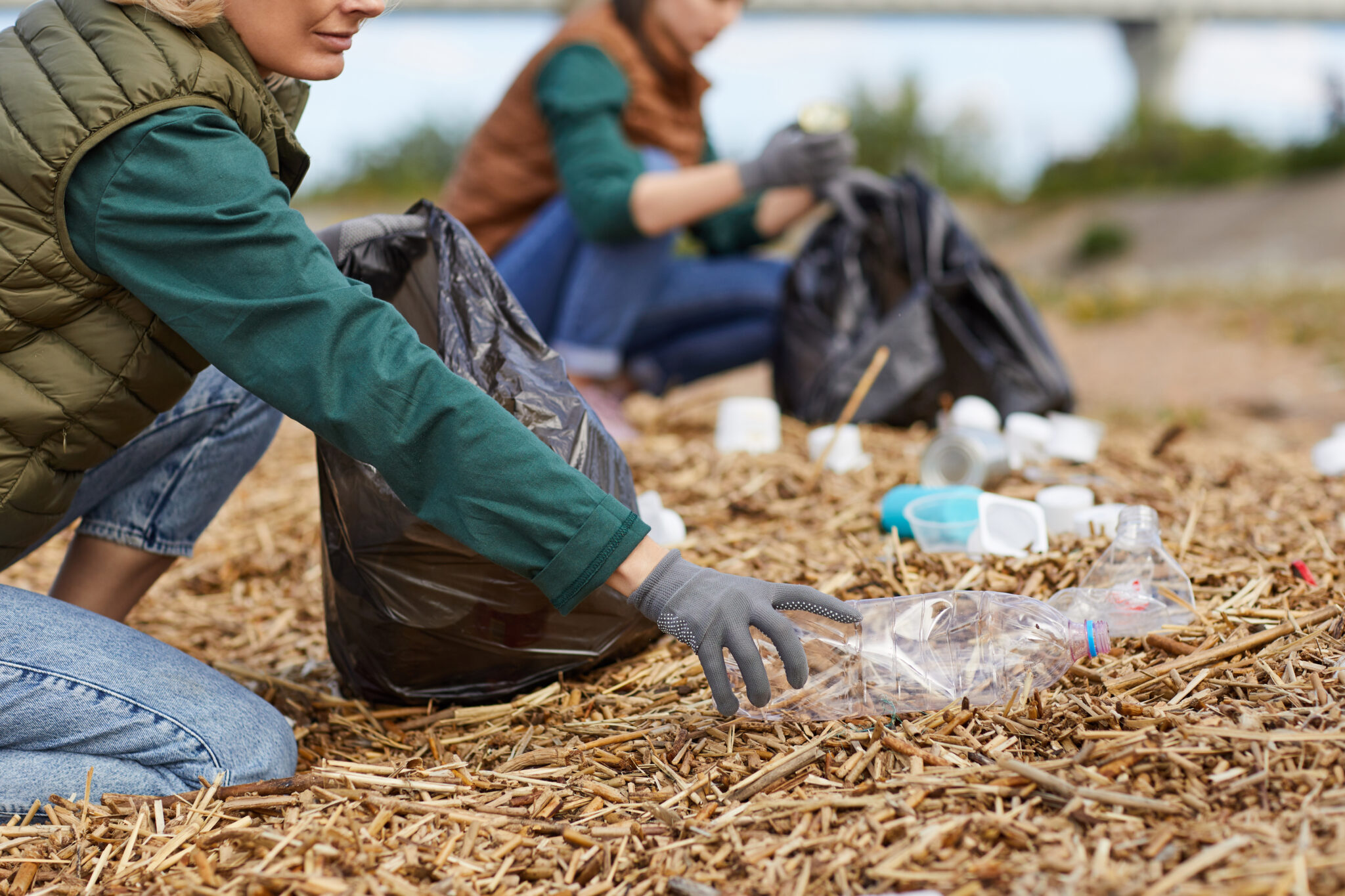 Quer fazer voluntariado? Conheça direitos e deveres deste compromisso duas jovens apanham lixo deixado na narureza, numa floresta, numa atividade de voluntariado